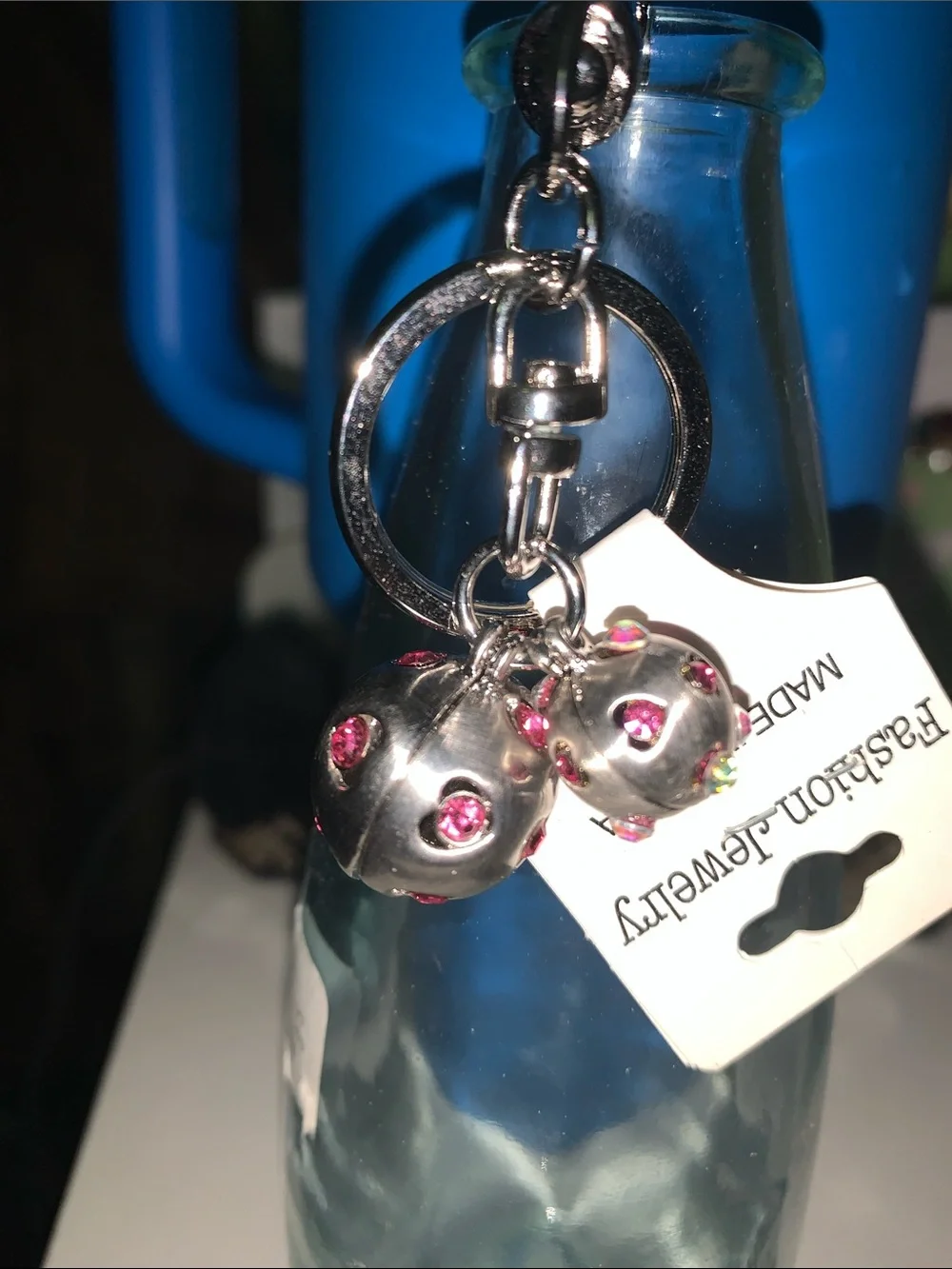 hot pink Crystal Balls bag/purse charm Keychain